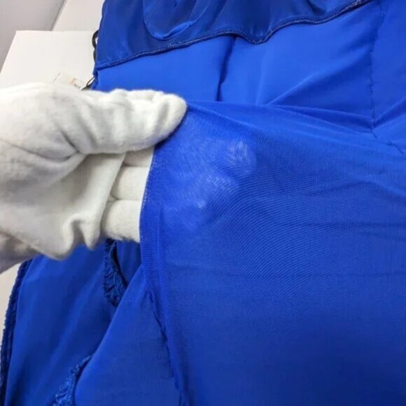 Calvin Klein Bodycon Cocktail Wiggle Dress Sz 10 Royal Blue Satin NWT Ruched - Picture 12 of 13